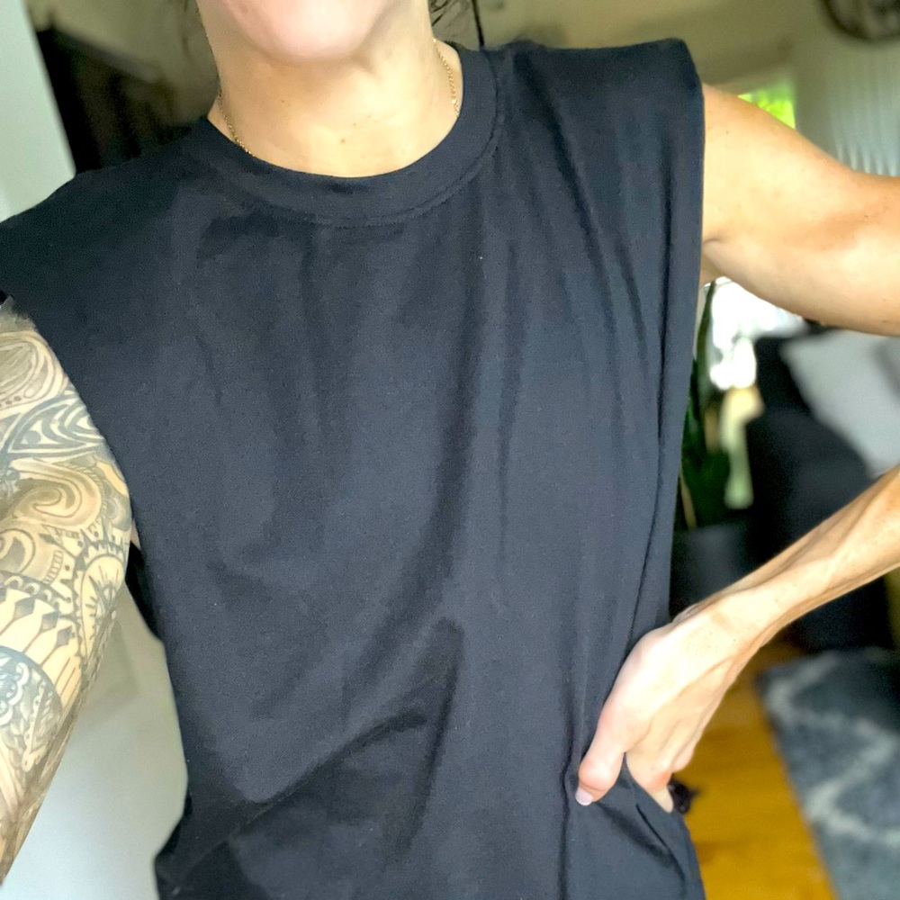 For the Republic Shoulder Pad black cut off t shirt